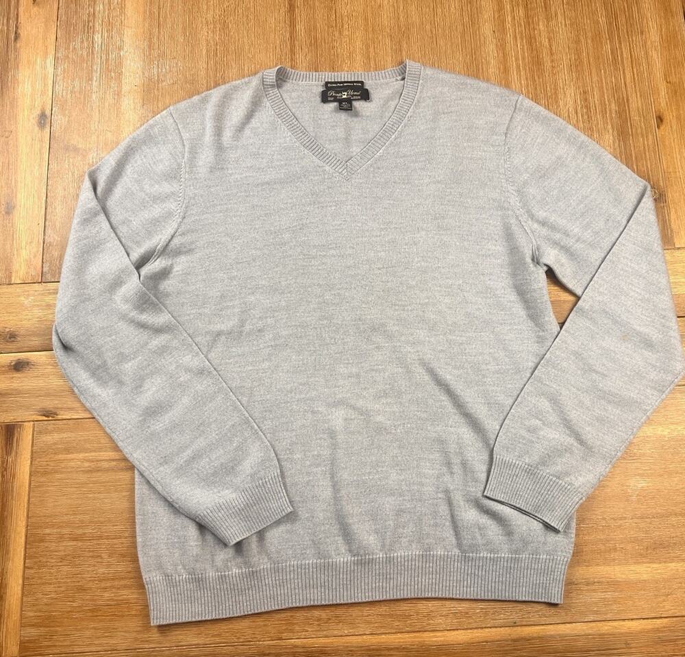 Pronto Uomo V-Neck Sweater Men’s XL Gray Extra Fine Merino Wool Lightweight